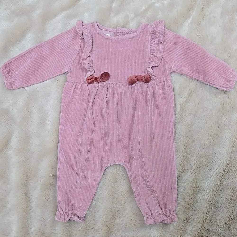 MUD PIE DUSTY PINK CORDUROY ROMPER, SIZE 3-6 MONTHS